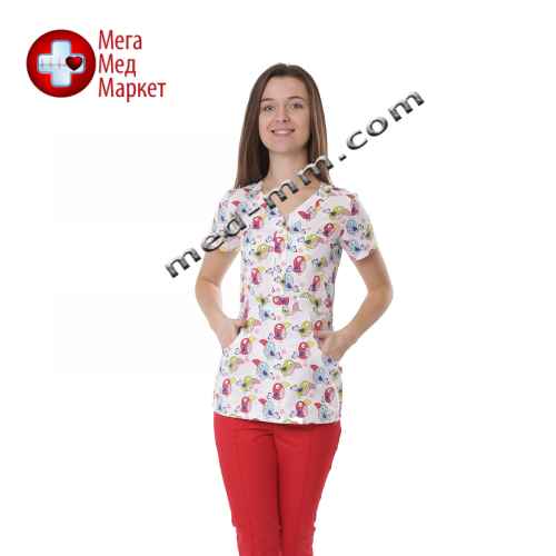 Медицинская куртка женская Бали Попугаи №1115